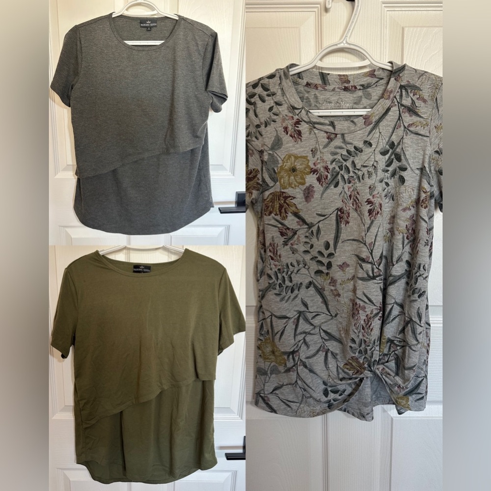Nursing Queen Gray, Olive, Floral Short Sleeve Tops